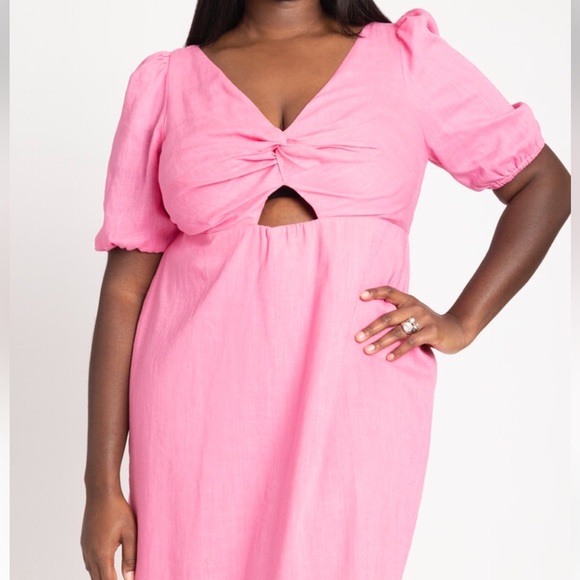 ELOQUII Twist Bodice Puff Sleeve Dress - Picture 4 of 10